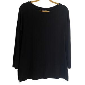 Eileen Fisher Women's Black Oversized Long Sleeve Stretch Jersey Top Size XS